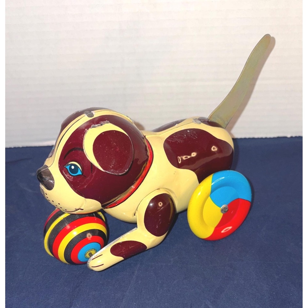 Tin Mechanical Rolling Dog Toy - See Description for Details
